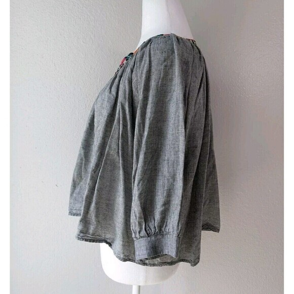 Eri + Ali Gray Embroidered Collar Boxy Top Women's Small - Picture 3 of 10
